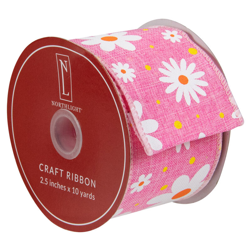 Pink and White Floral Spring Easter Wired Craft Ribbon 2.5" x 10 Yards