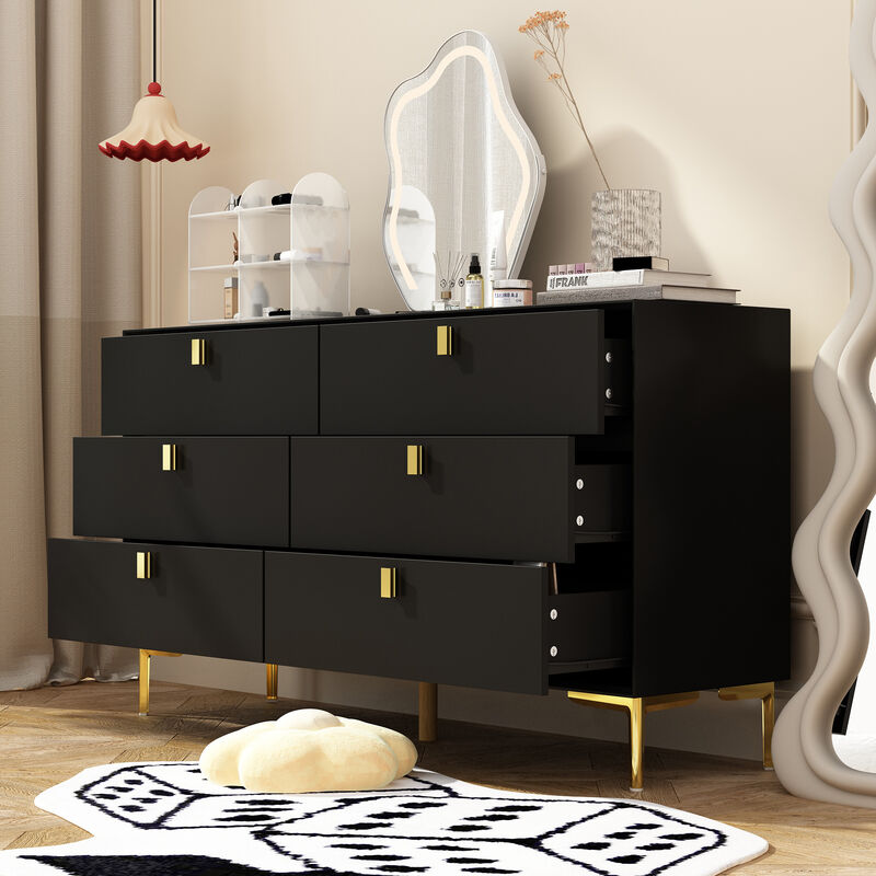 6-Drawer Black Wooden Chest of Drawers Dresser Modern Style Storage Cabinet (55.1 in. W x 31.1 in. H x 15.7 in. D)