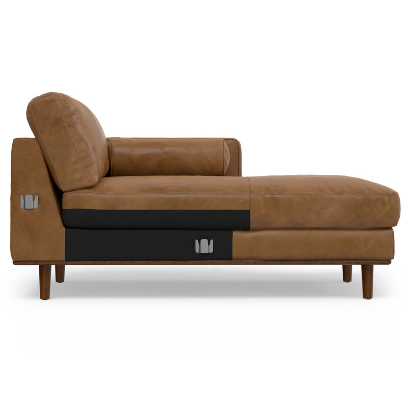 Morrison Mid Century Right Sectional 102 inch Wide Sofa Sectional in Caramel Brown Genuine Leather