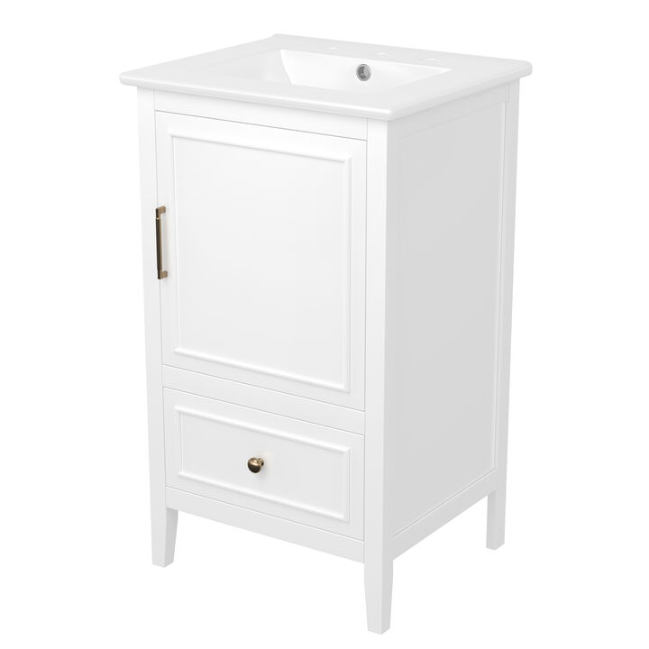 20" Bathroom Vanity with Sink, Bathroom Cabinet with A Door, Door Shelf Storage and Adiustable Foot Pads, A Drawer