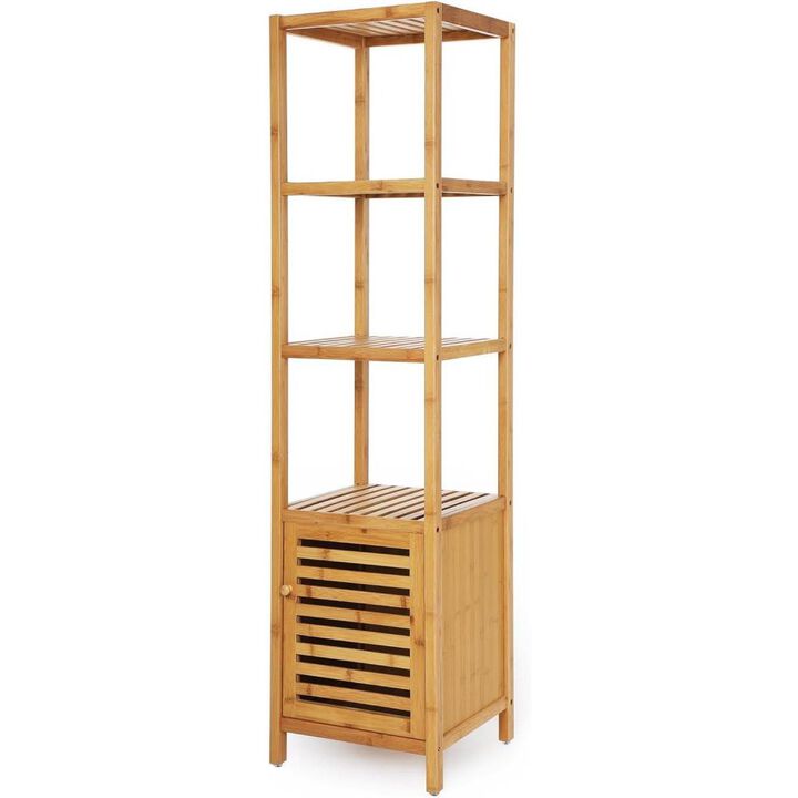 Hivvago Slim 3-Shelf Bamboo Wood Bookcase Shelving Unit with Bottom Storage Cabinet
