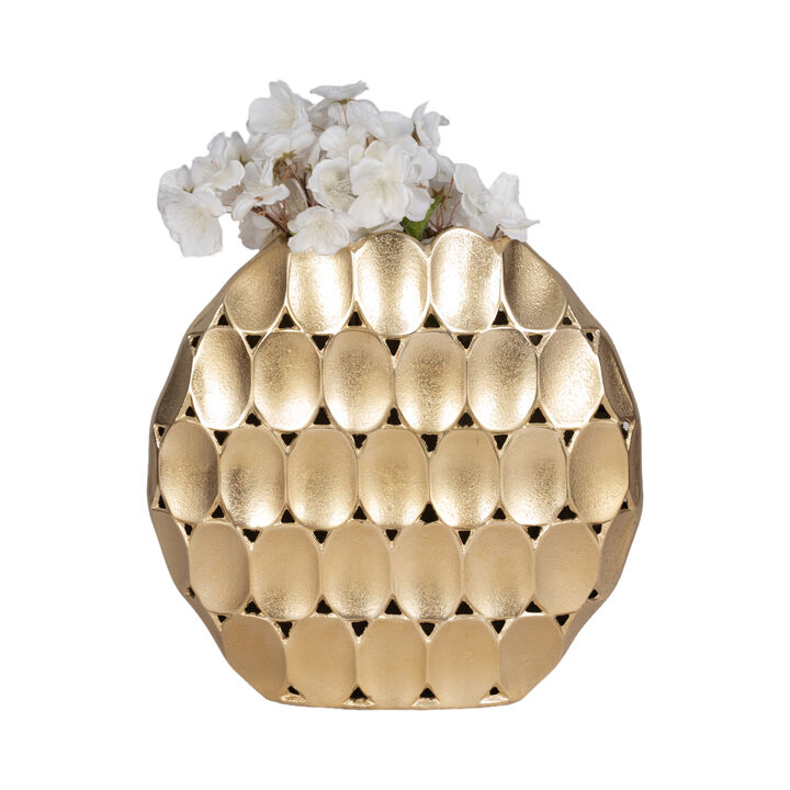 Metal 13" Oval Vase, Champagne