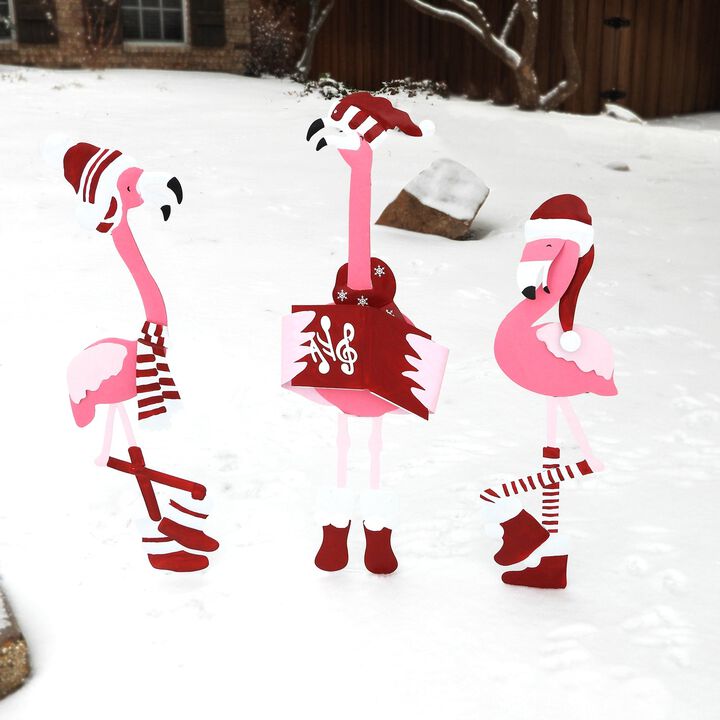 Metal Caroling Flamingos Trio Yard Decor