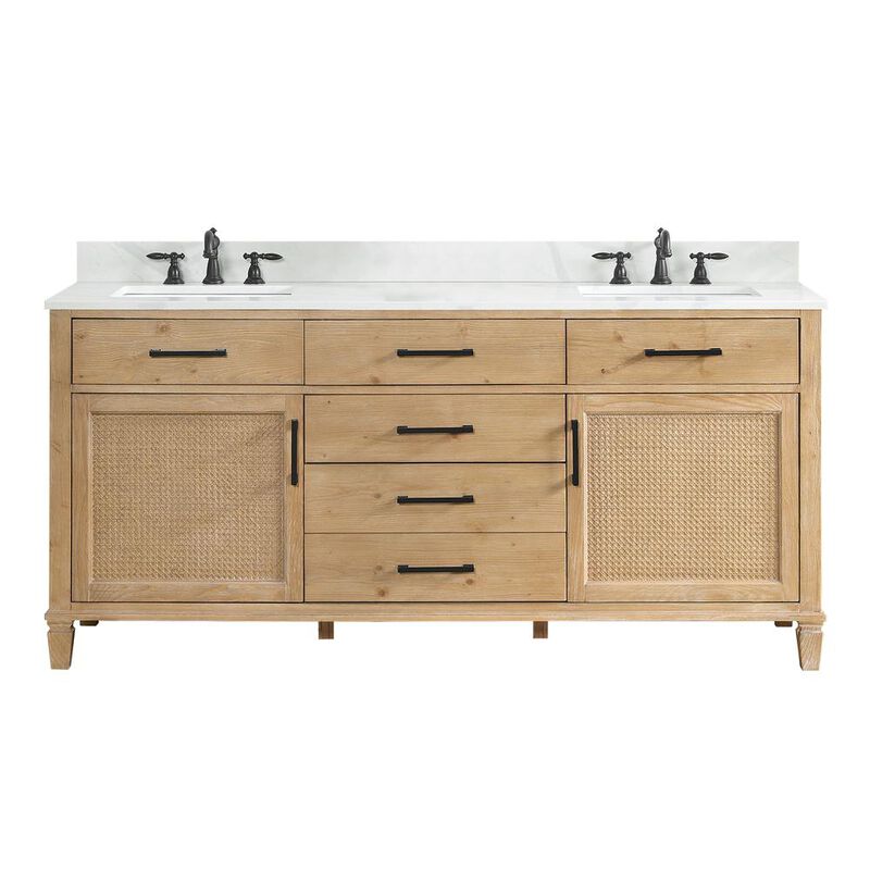 Altair Double Bathroom Vanity in Weathered Fir with Quartz Countertop without Mirror
