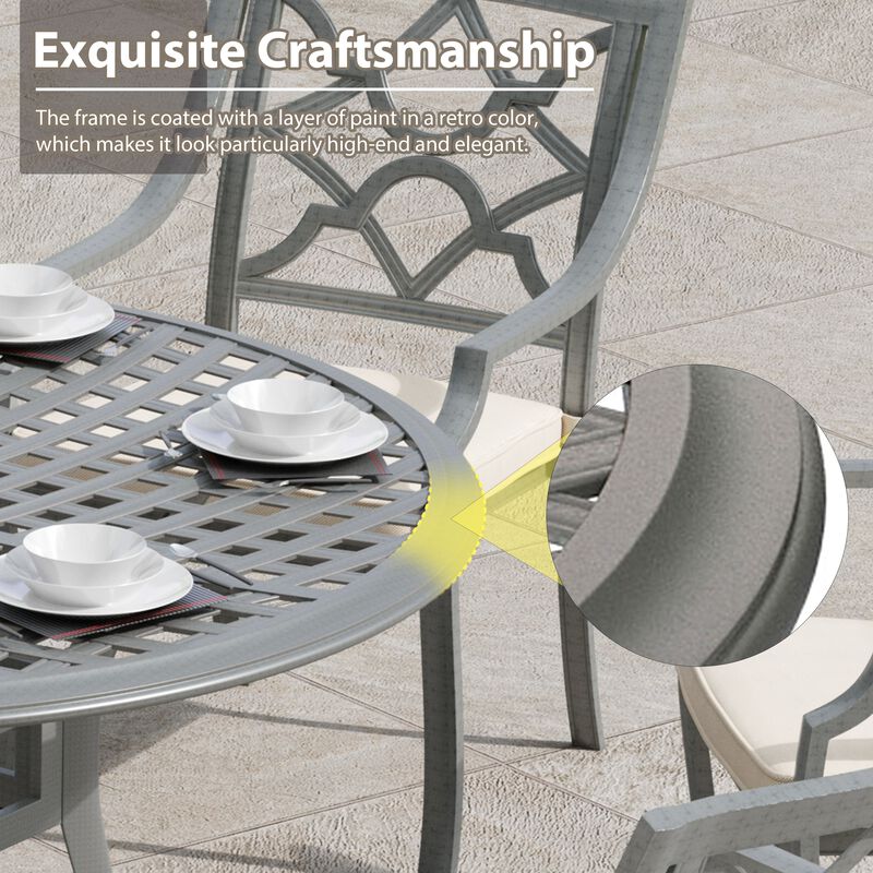 Mondawe 53" Powder Coated Cast Aluminum Outdoor Dining Table with Umbrella Hole