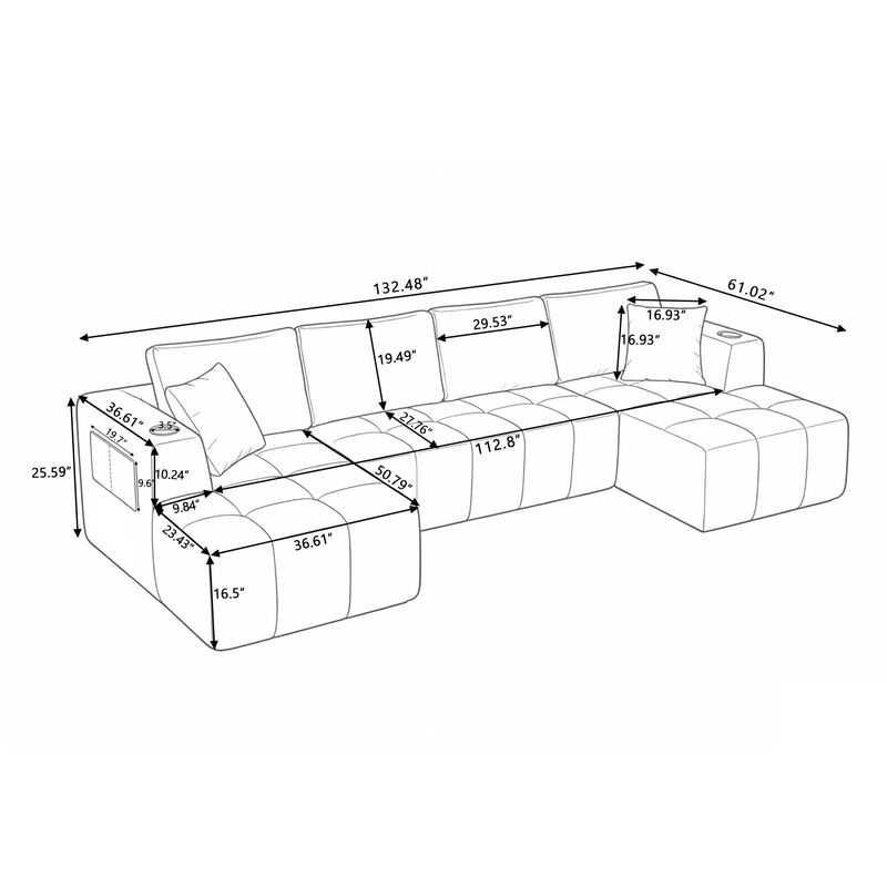 Gralte U-Shaped Chenille Sectional Sofa image number 9