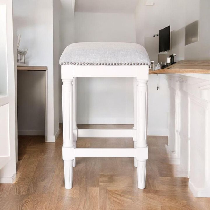 Hivvago 27 Inch Gray And Antiqued White Solid Wood Backless Counter Height Bar Chair