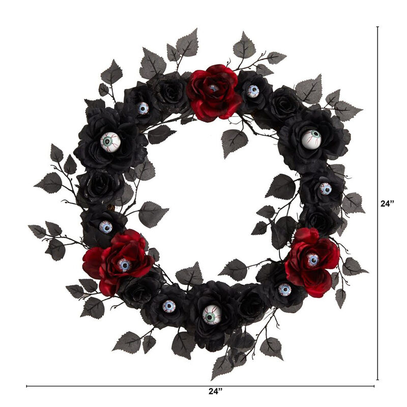 Nearly Natural 24-in Eyeball Rose Halloween Artificial Wreath