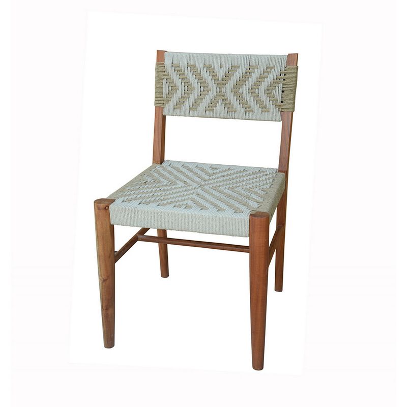 Cero 21 Inch Dining Chair, Woven Cotton Seat and Back, Brown, Gray - Benzara