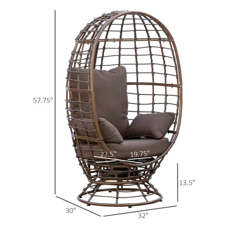 Outsunny Wicker Egg Chair, 360 Rotating Indoor Outdoor Boho Basket Seat with Cushion and Pillows for Backyard, Porch, Patio, Garden, Handwoven All-Weather PE Rattan, Steel Frame, Brown