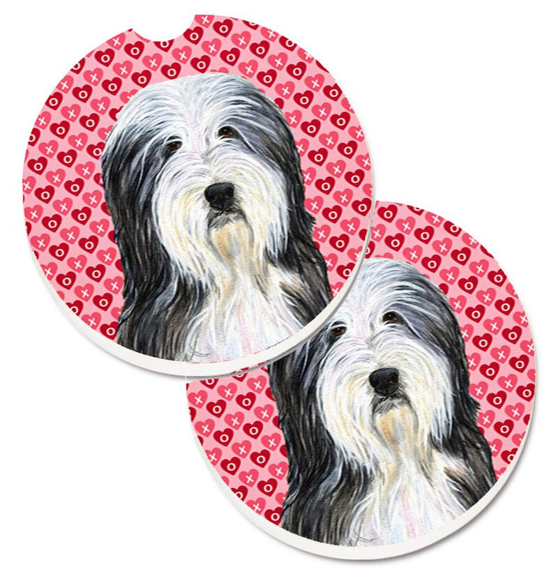 Caroline's Treasures Bearded Collie Hearts Love & Valentine's Day Portrait Set of 2 Cup Holder Car Coasters SS4497CARC, 2.56, Multicolor image number 0
