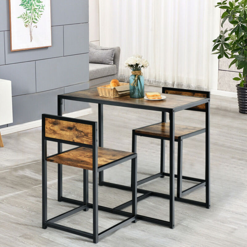 3 Pcs Dining Set Compact Table and 2 Chair with Metal Frame for for Small Space image number 6