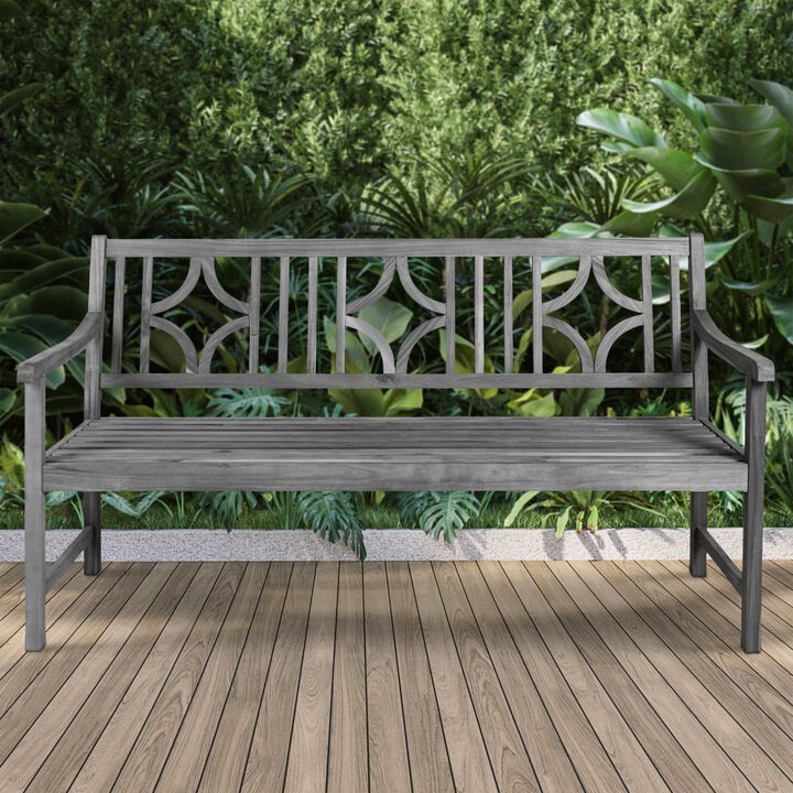 Sloane 59.1" 3-Seat Ogee Diamond-Back 600-Lbs Support Acacia Wood Outdoor Garden Patio Bench