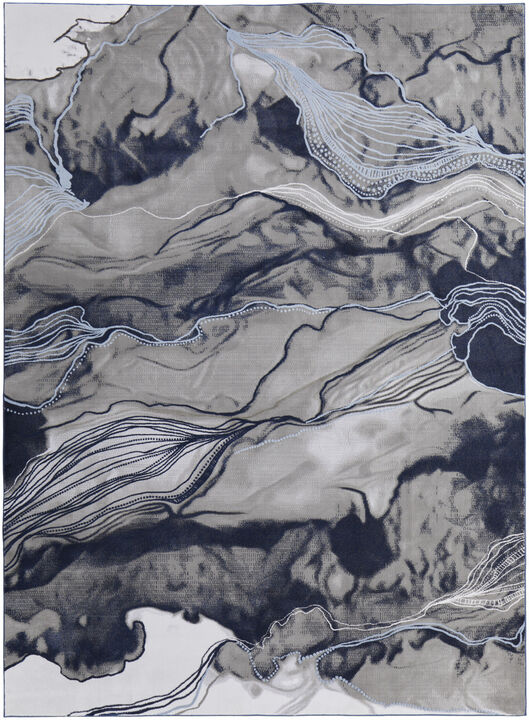 2 X 3 Blue gray And Ivory Abstract Power Loom Stain Resistant Area Rug
