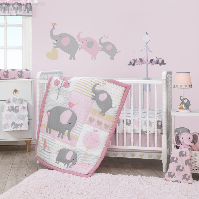 Bedtime Originals Eloise Pink/Gray/White Elephant Diaper Stacker