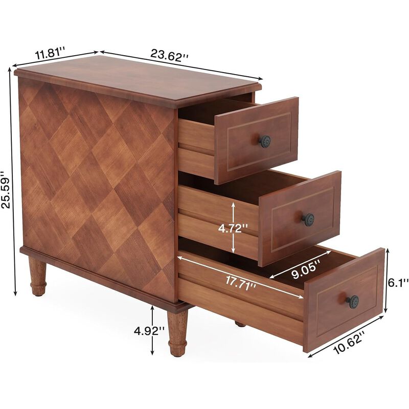 Wood Nightstand with 3 Drawers image number 4