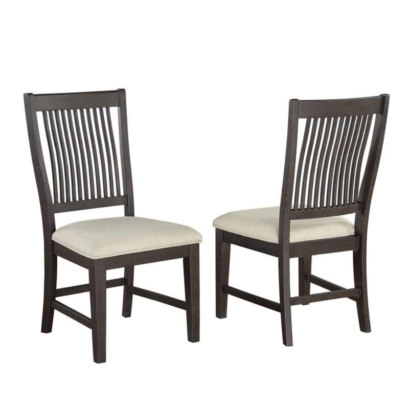 Best Quality Furniture Rustic Brown Side Chairs With Beige Linen Fabric, Set Of 2