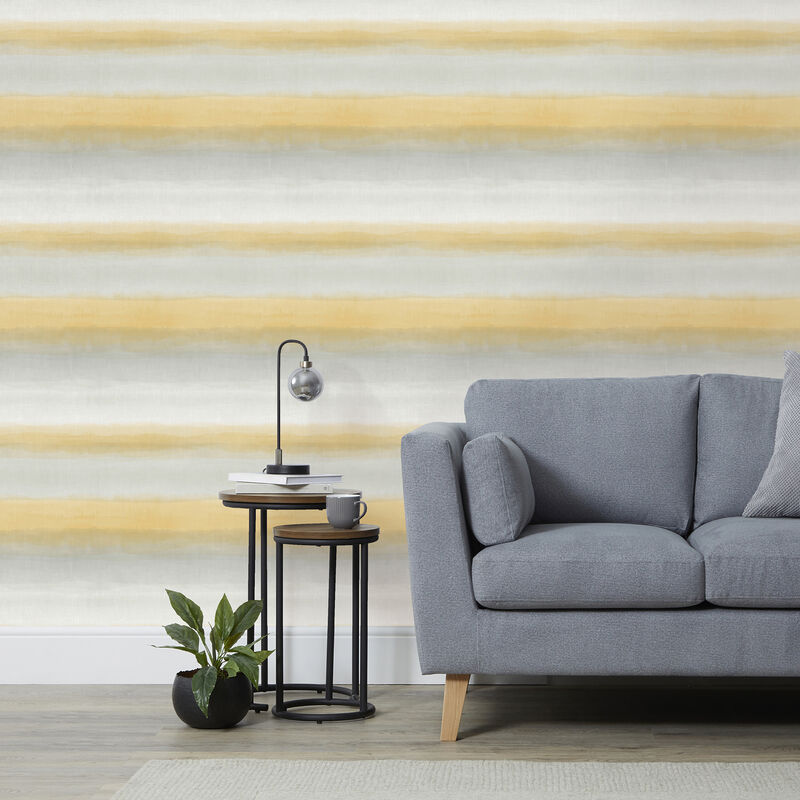 Freya Yellow Washed Stripe Wallpaper image number 4