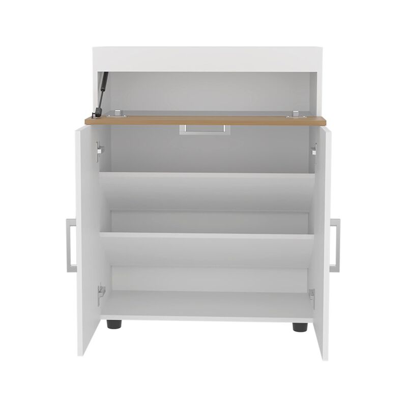 Ubly Shoe Rack, 3 Doors, 3 Shelves, 4 Legs, White / Natural Oak