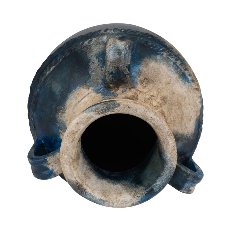 Terracotta, 12" Triple Handle Jug, Blue/ivory image number 4