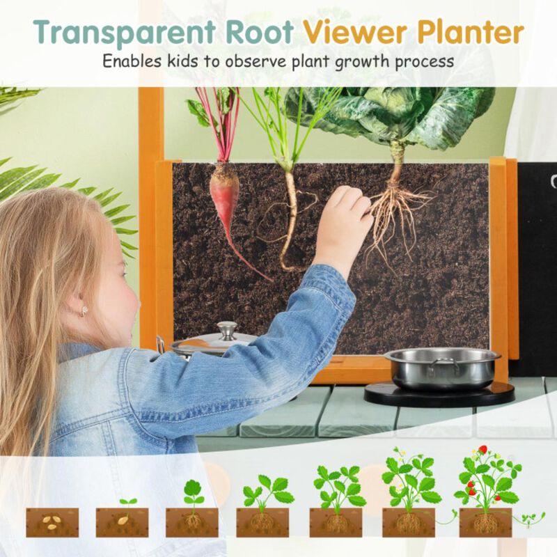 Hivvago Kids Kitchen Playset with Root Viewer Planter and Rotatable Faucet