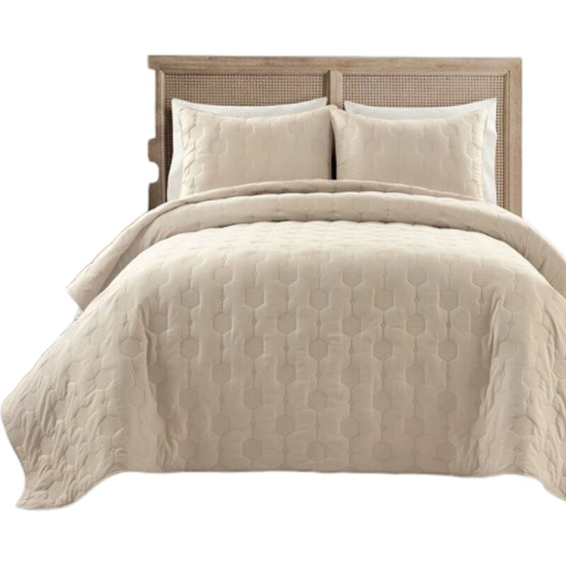 Hivvago King/California King size Lightweight Beige Textured Cotton 3 Piece Quilt Set