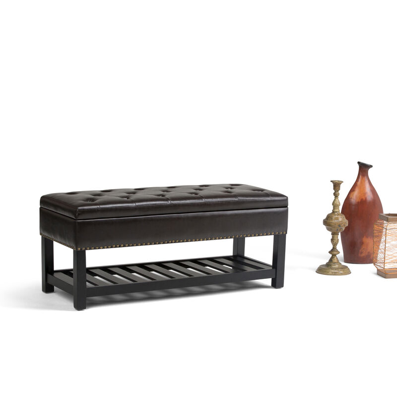 Lomond 43 inch Wide Transitional Rectangle Storage Ottoman Bench in Tanners Brown Faux Leather image number 3