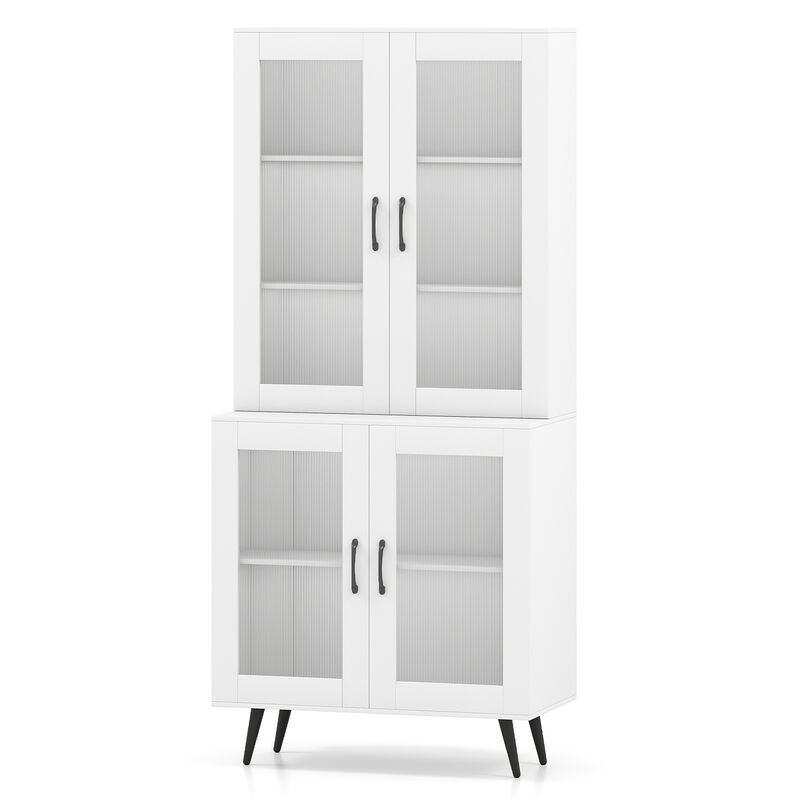 Kitchen Pantry Cabinet 70.5" Tall with 4 Glass-Front Doors image number 0