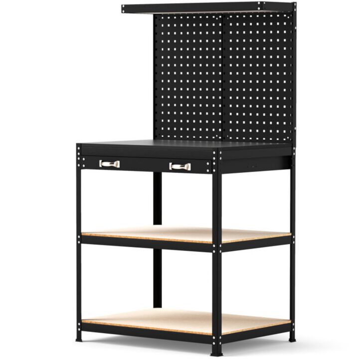 32" Heavy Duty Workbench with Pegboard, Drawer and Storage Shelves for Garage Workshop