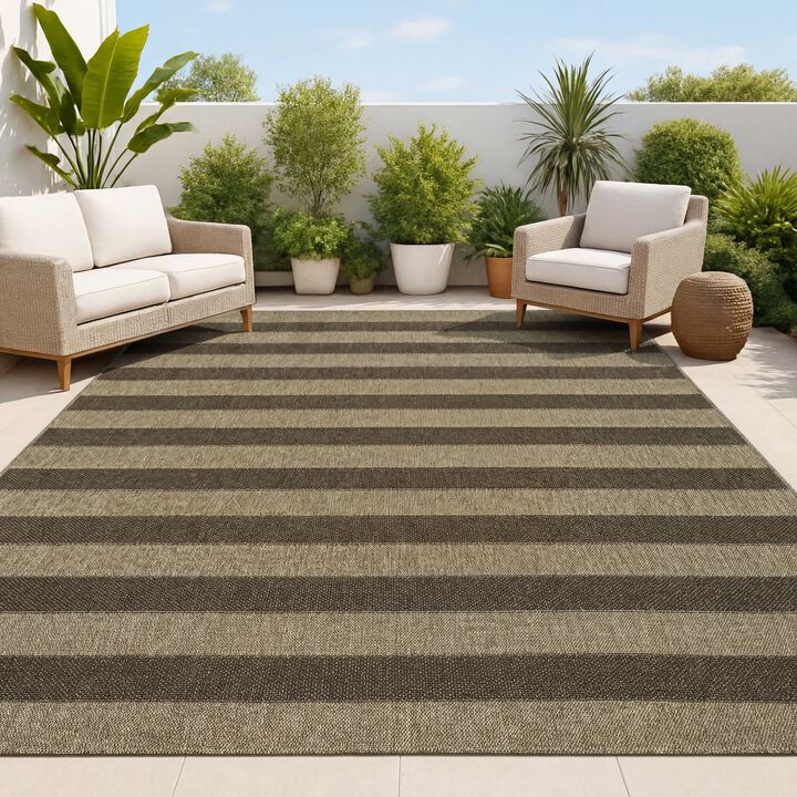 Sutton Smart Jute Modern Geometric Boho Stripe Indoor/Outdoor Area Rug