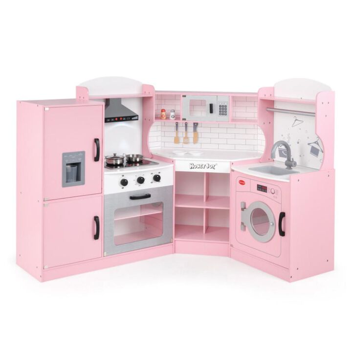 Hivvago Corner Kids Play Kitchen with Washing Machine and Ice Maker Gift for Boys Girls