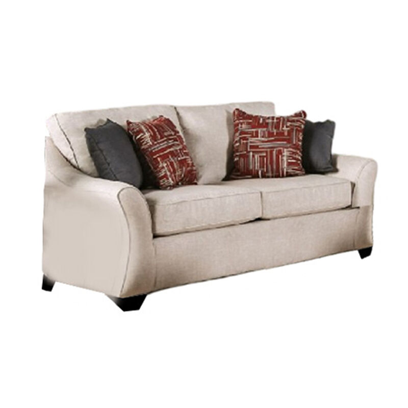 Nyrah 2pc Sofa Loveseat Set, Ivory Linen Like Fabric, 8 Accent Pillows - Benzara image number 3