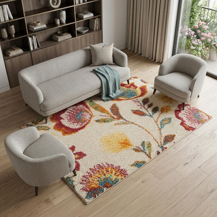 HomeRoots Floral Power Loom Area Rug