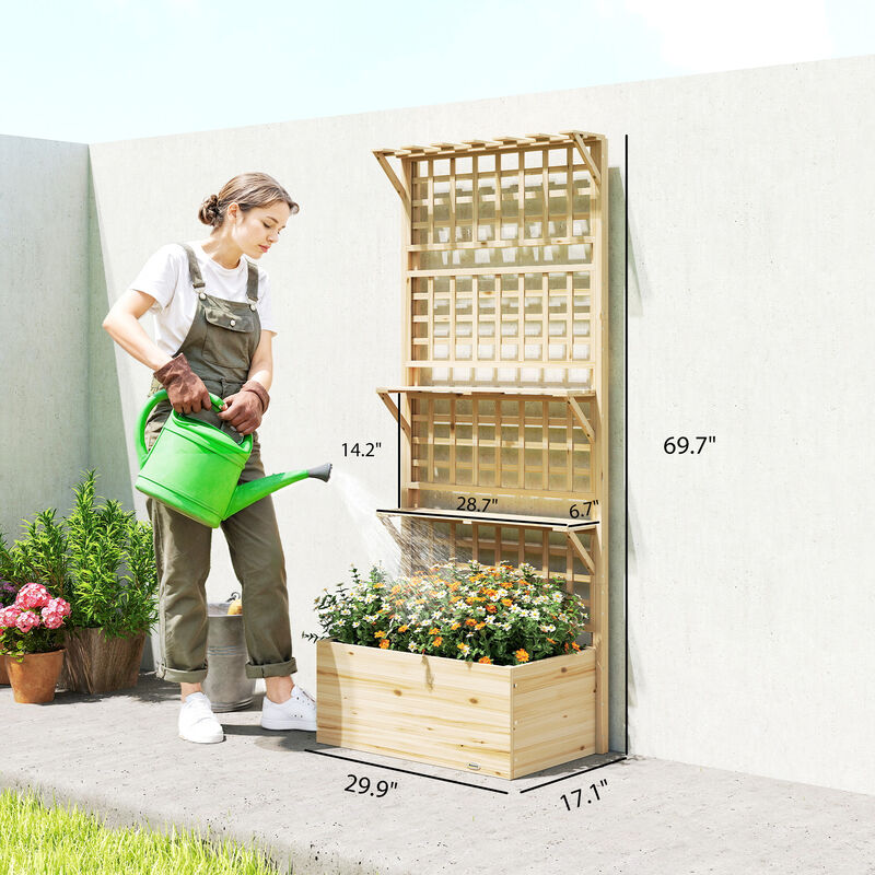 Hivvago Wooden Elevated Planter with Trellis and Storage Shelves image number 2