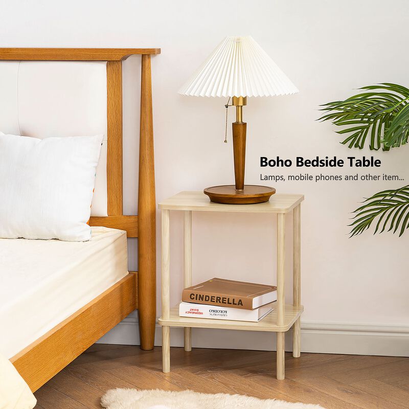 Apicizon 2 Tier End Table Set of 2, Boho Side Table with Storage Shelf, Nightstand Bedside Table for Small Spaces, Bedroom, Livi