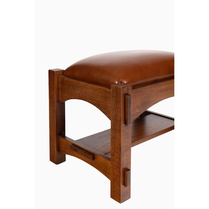 Crafters and Weavers Craftsman / Mission Mortise and Tenon Foot Stool - Russet Brown Leather