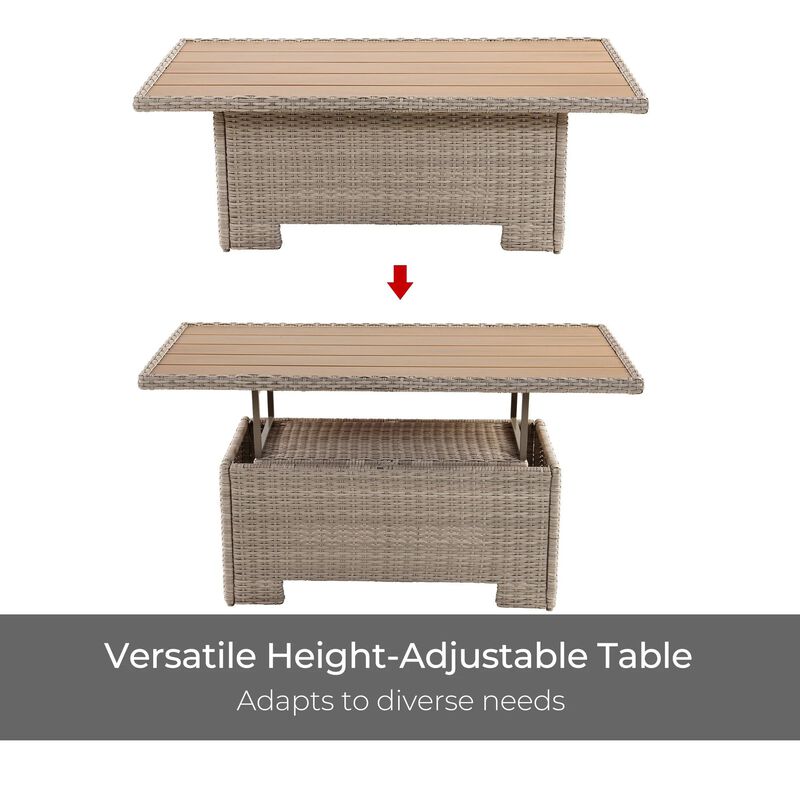 Mondawe Outdoor Detachable Rattan Lifting Table,Multi Functional Height Adjustment With Storage