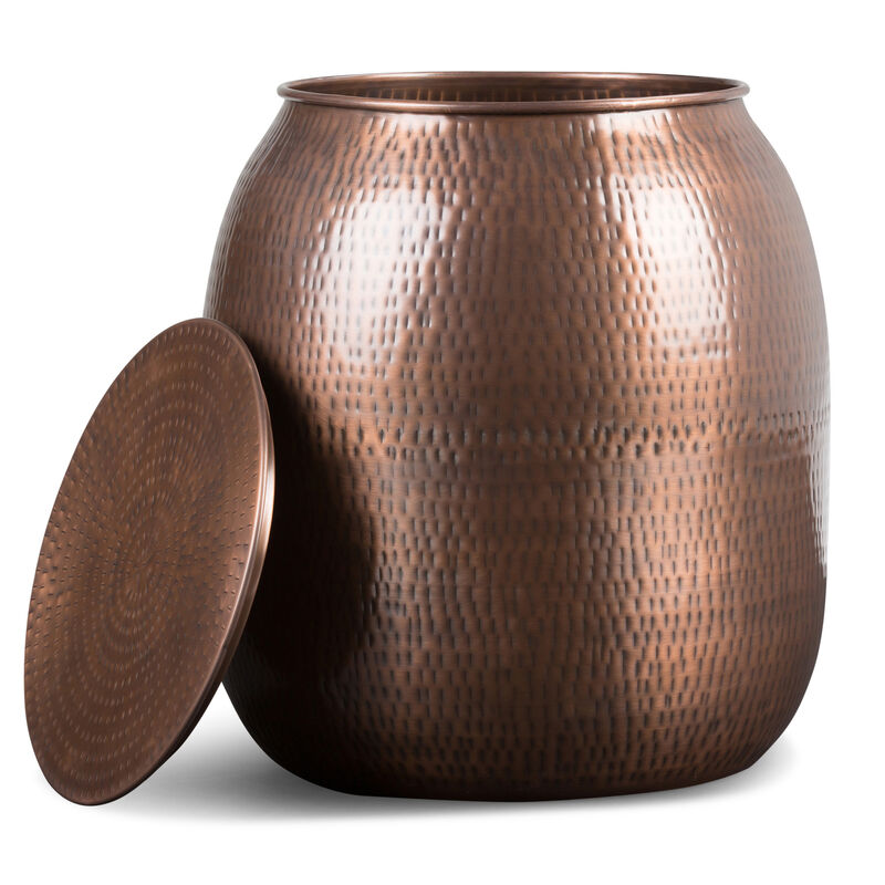 Griffen Industrial 19 inch Wide Metal Storage Accent Side Table in Antique Copper, Fully Assembled