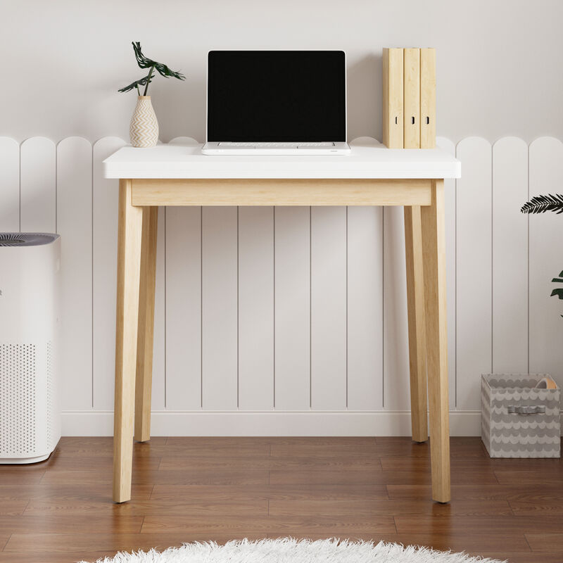 FUFU&GAGA Expandable Office Desk, Modern Folding Desk with Eco-Friendly Rubberwood Legs, (47.2" L x 31.5" W x 29.3" H) ,White