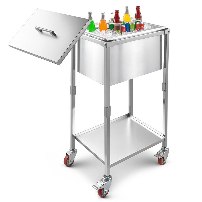Rolling Ice Chest Cooler Cart 32.8Qt Stainless Steel Outdoor Trolley image number 4