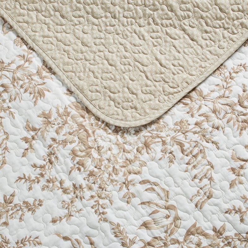 QuikFurn King size 3 Piece Bed-in-a-Bag Bohemian Tan Beige Floral Cotton Quilt Set