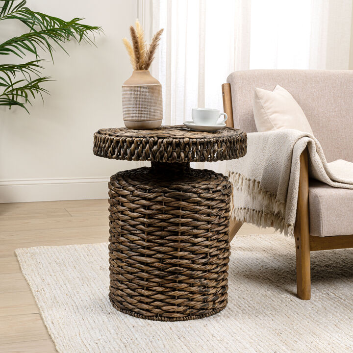 Marisol Coastal Bohemian Handwoven Water Hyacinth Round Accent Side Table