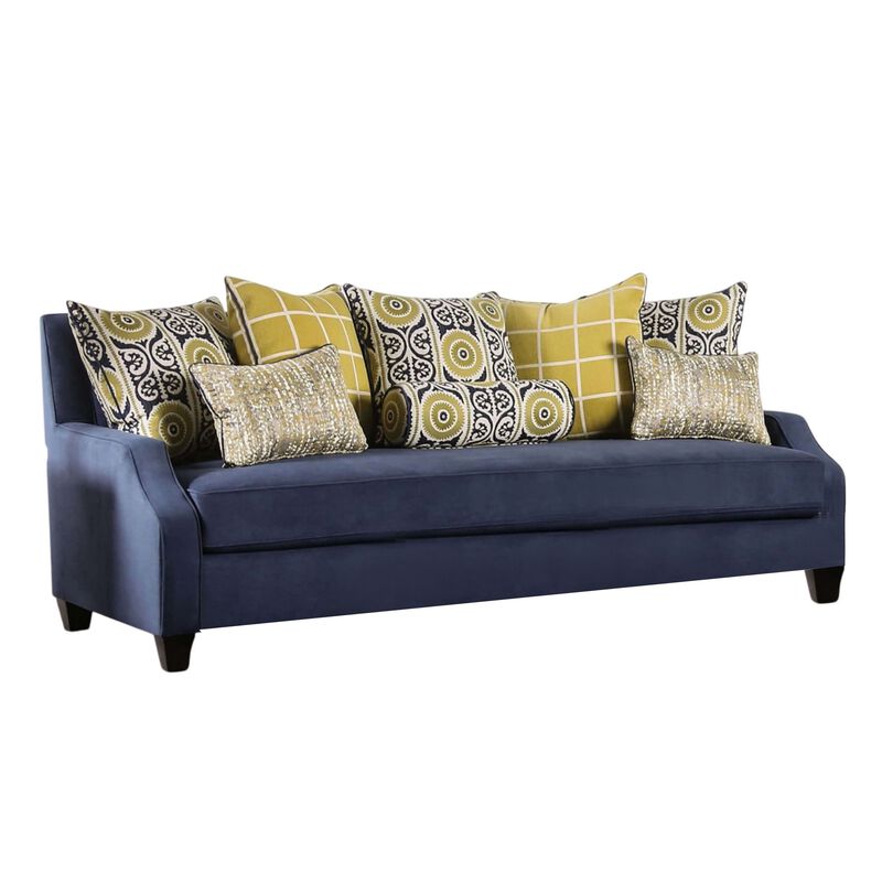 Omis Sofa, Navy Blue Velvet, 8 Accent Pillows, Solid Wood, 91 Inch image number 0