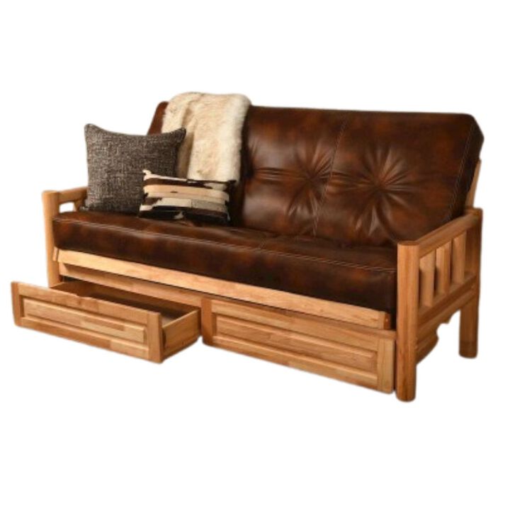 Lodge Frame-Natural Finish-Oregon Trail Saddle Mattress-Storage Drawers