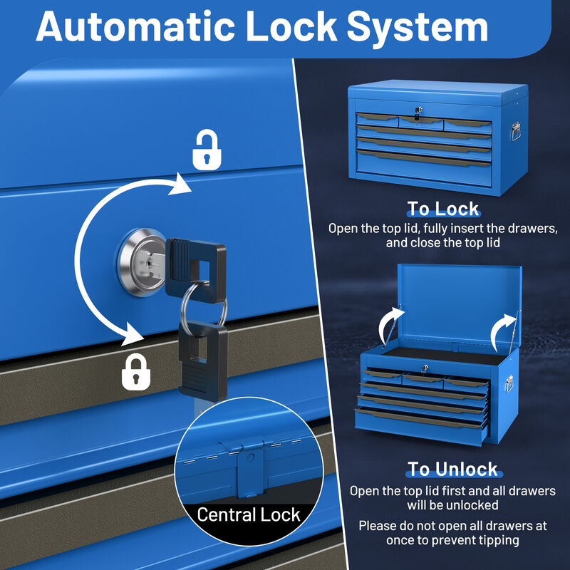 Tool Chest Storage Cabinet with Lockable Drawers and Lift-Top Lid for Garage or Warehouse