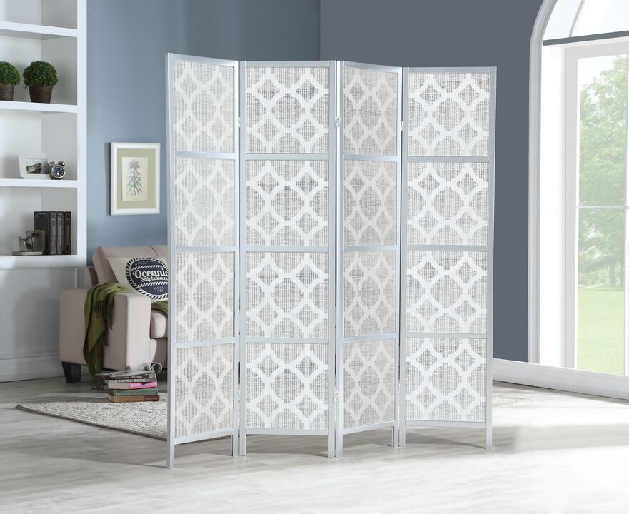 Streamdale Quarterfoil infused Diamond Design 4-Panel Room Divider, Silver