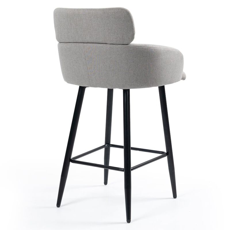 Glamour Home Set of 2 Barker Gray Fabric Tufted Bar Stool with Black Iron Legs