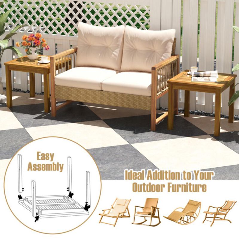 Hivvago Outdoor Side Table Teak Wood End Table Square Patio Snack Coffee Table