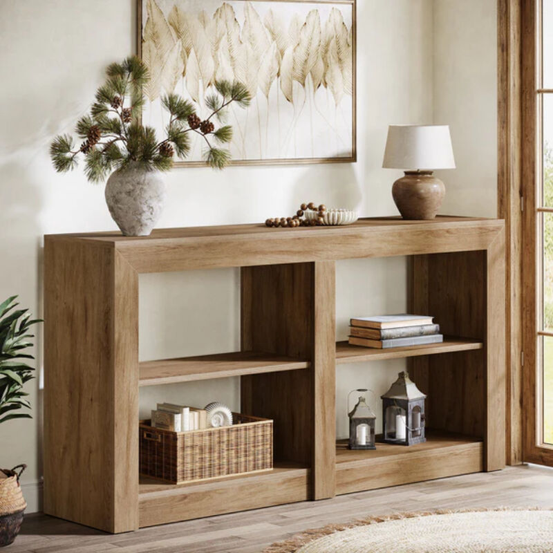 59 Inch 3-Tier Entryway Console Table with Storage Shelves-Oak