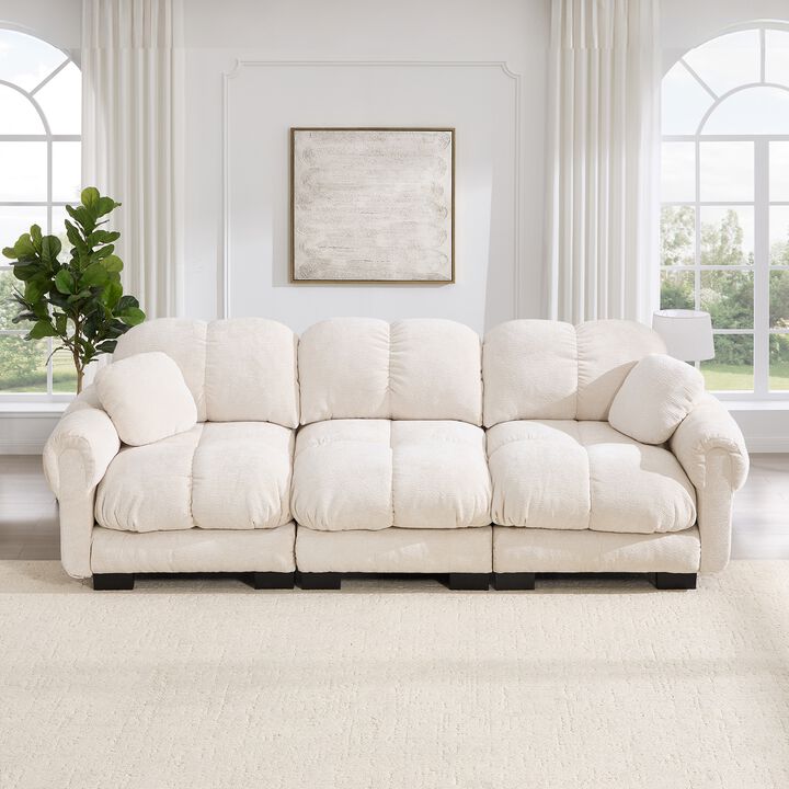 Chenille Cloud 3-Seater Sofa,Exquisite pillows and quilted back cushions,Soft padded armrests-Green